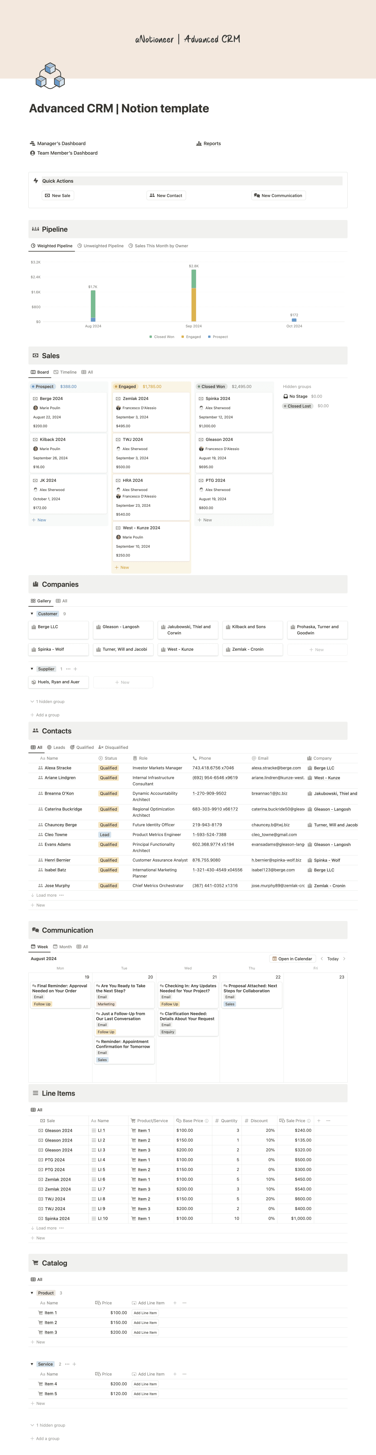 Screenshot of the Advanced CRM Notion template