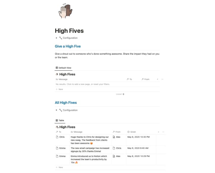 High Fives database