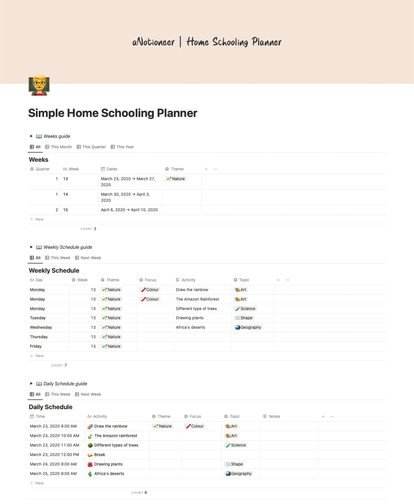 Screenshot of the Home Schooling Planner Notion template